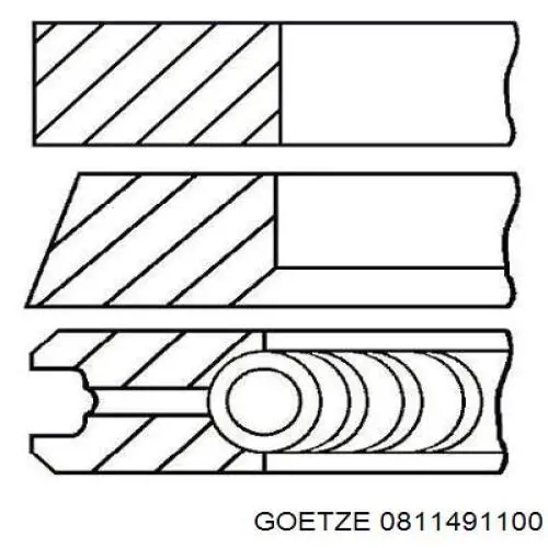0811491100 Goetze кільця поршневі на 1 циліндр, 4-й ремонт (+1,00)