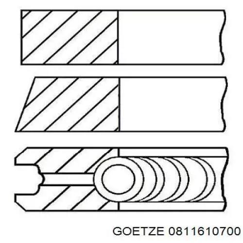 Купити 0811610700 Goetze Кільця поршневі на 1 циліндр, 2-й ремонт (+0,50)