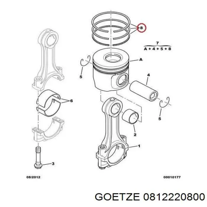 0812220800 Goetze кільця поршневі на 1 циліндр, 2-й ремонт (+0,65)