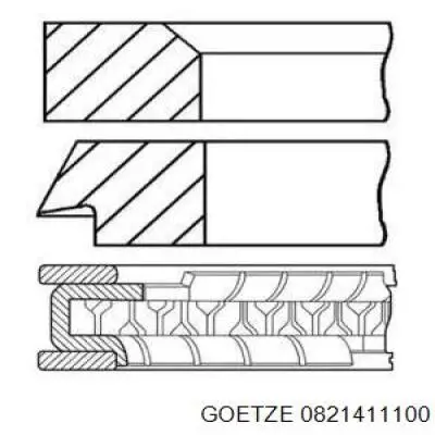 0821411100 Goetze кільця поршневі на 1 циліндр, 4-й ремонт (+1,00)