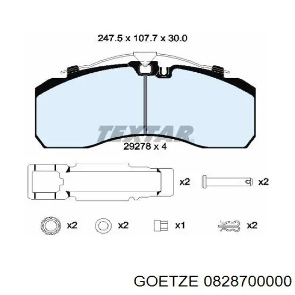 0828700000 Goetze Кільця поршневі на 1 циліндр, STD.
