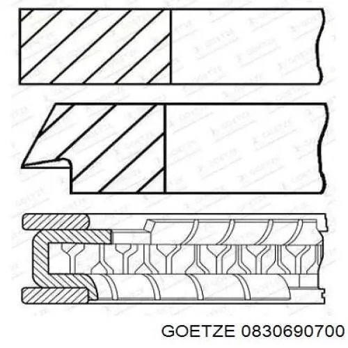 Купити 0830690700 Goetze Кільця поршневі на 1 циліндр, 2-й ремонт (+0,50)