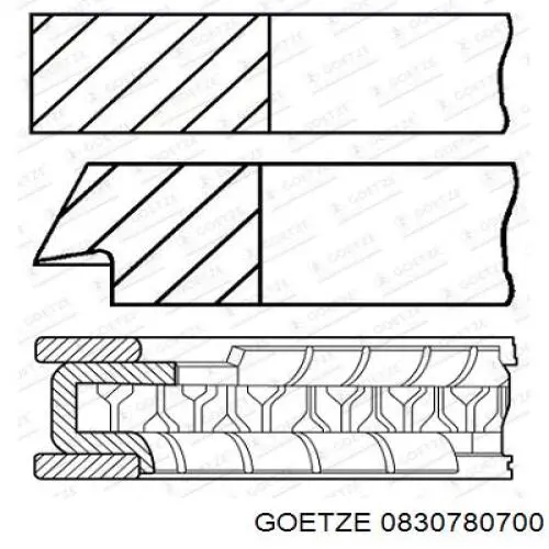 Кільця поршневі на 1 циліндр, 2-й ремонт (+0,50) Goetze 0830780700 ціна, від 10.72 USD