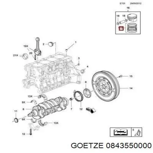 Кільця поршневі на 1 циліндр, STD. Goetze 0843550000 ціна, від 22.84 USD