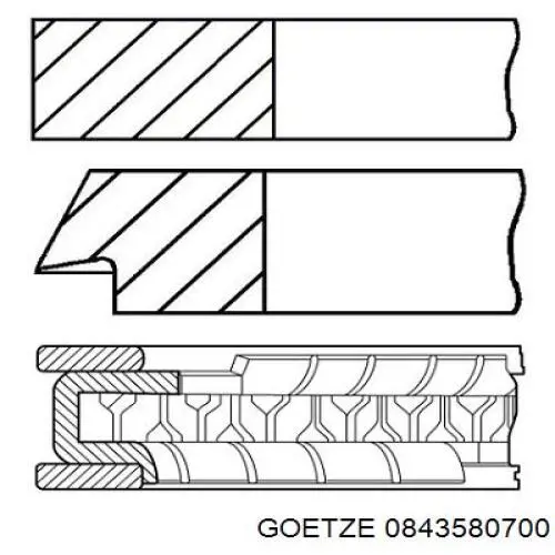Купити 0843580700 Goetze Кільця поршневі на 1 циліндр, 2-й ремонт (+0,50)