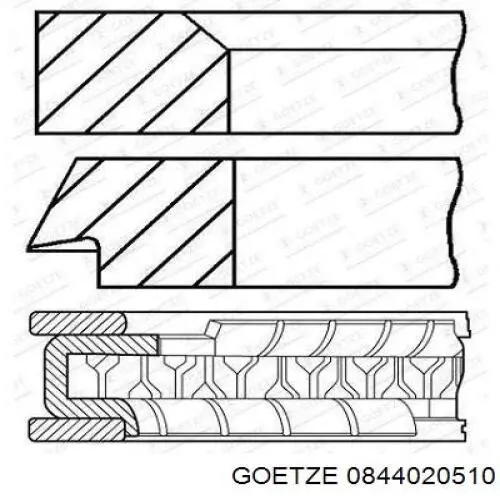 0844020510 Goetze кільця поршневі на 1 циліндр, 1-й ремонт (+0,25)