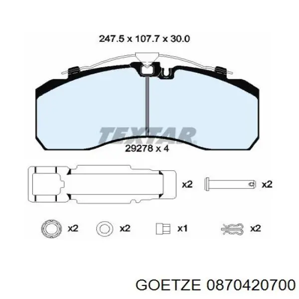 Кільця поршневі на 1 циліндр, 2-й ремонт (+0,50) GOETZE 0870420700