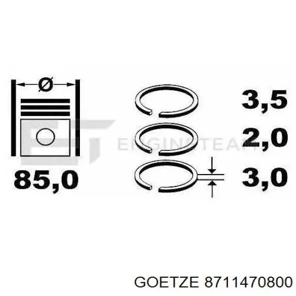 Поршень в комплекті на 1 циліндр, 3-й ремонт (+0,60) 8711470800 Goetze