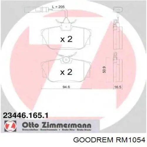 Задні гальмівні колодки Goodrem RM1054 ціна, від 14.43 USD