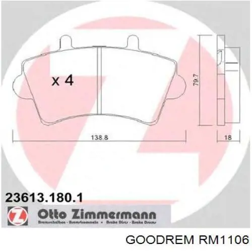 Купити RM1106 Goodrem Колодки гальмівні передні, дискові