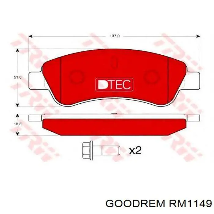 Гальмівні колодки Goodrem RM1149 ціна, від 13.47 USD