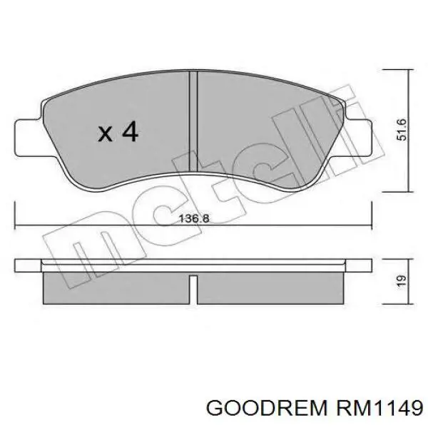 Купити RM1149 Goodrem Колодки гальмівні передні, дискові