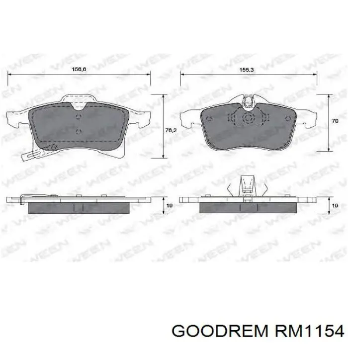 Купити RM1154 Goodrem Колодки гальмівні передні, дискові