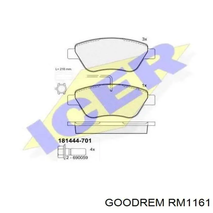 Купити RM1161 Goodrem Колодки гальмівні передні, дискові