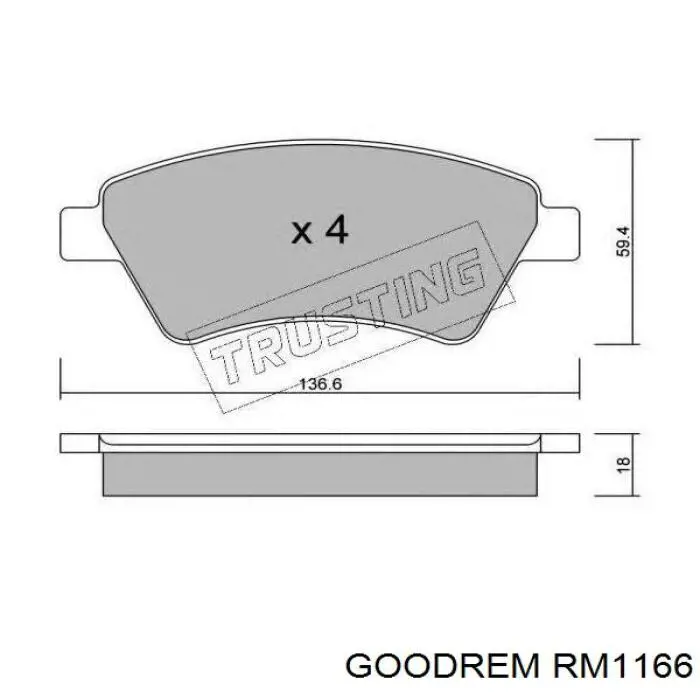 Колодки гальмівні передні, дискові RM1166 Goodrem