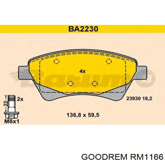 Купити RM1166 Goodrem Колодки гальмівні передні, дискові