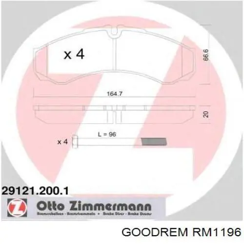 RM1196 Goodrem Колодки гальмівні задні, дискові