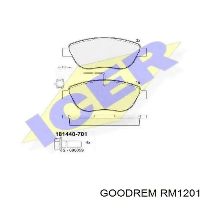 Купити RM1201 Goodrem Колодки гальмівні передні, дискові