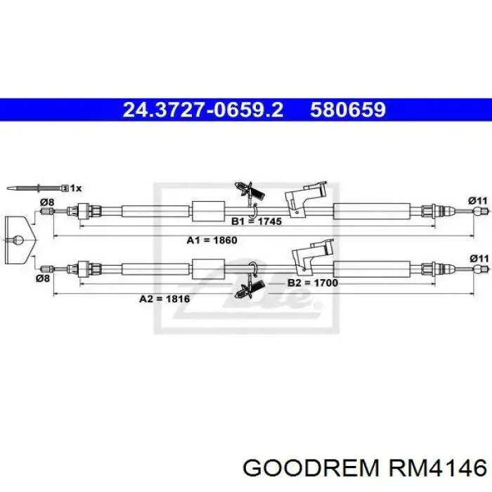 Трос ручного гальма задній, правий/лівий Goodrem RM4146 ціна, від 25.51 USD