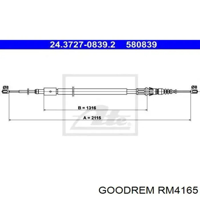 Трос ручного гальма задній, правий/лівий RM4165 Goodrem