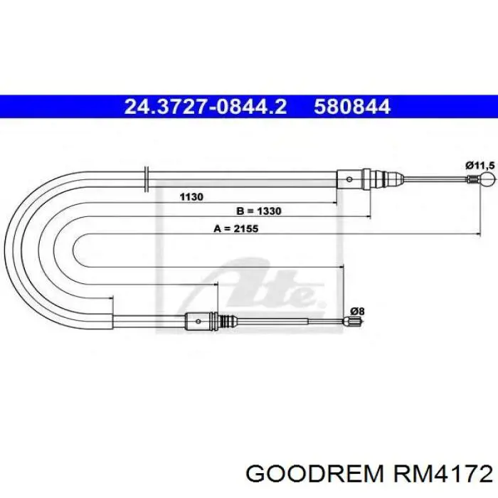 RM4172 Goodrem трос ручного гальма задній, правий/лівий