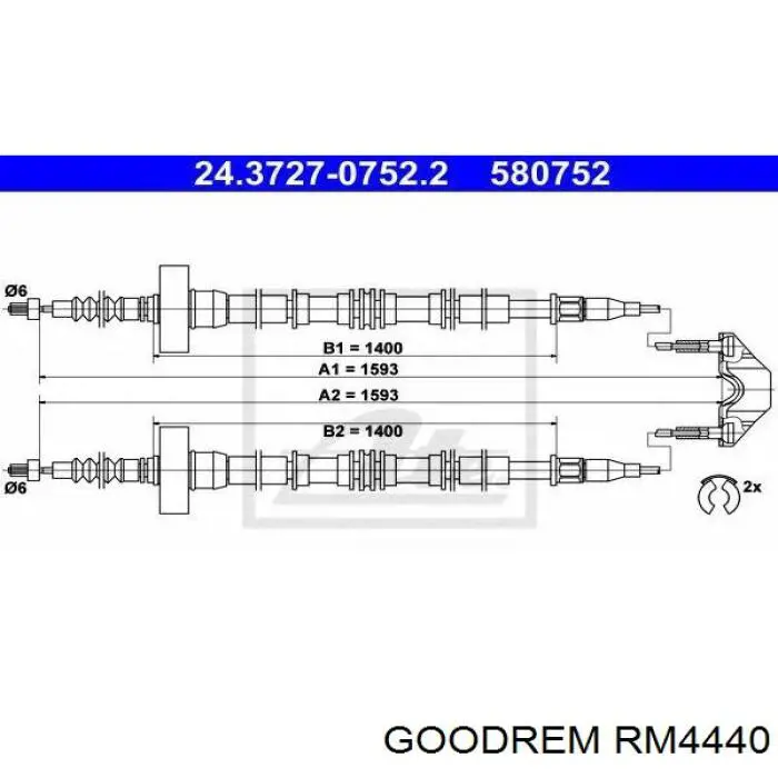 Трос ручного гальма задній, правий/лівий Goodrem RM4440 ціна, від 22.93 USD