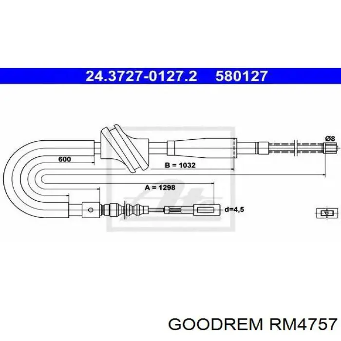 Трос ручного гальма задній, правий RM4757 Goodrem