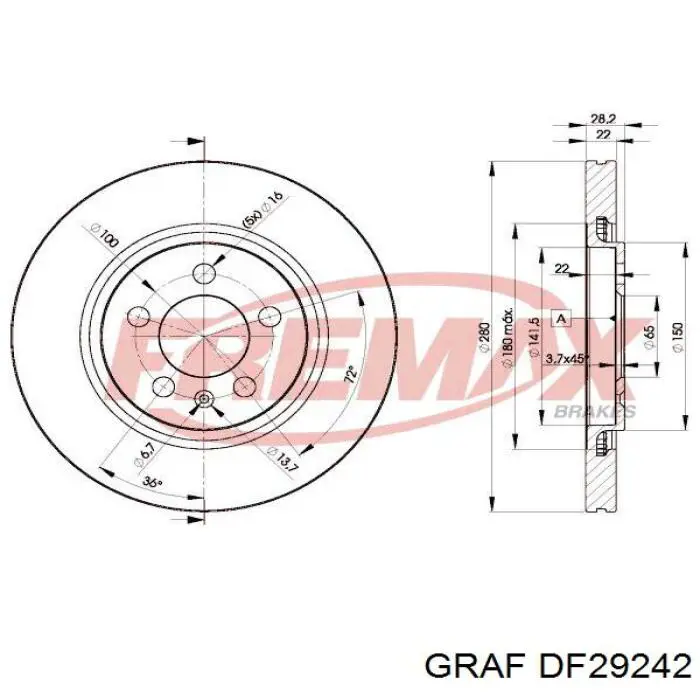 Диск переднього гальма Graf DF29242 ціна, від 32.74 USD