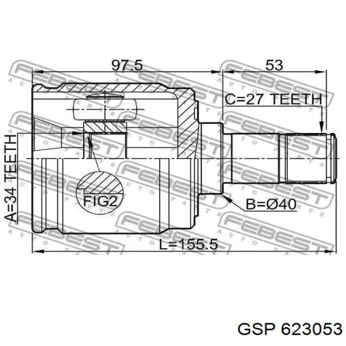 Шарнір кутових швидкостей передній лівий GSP 623053 ціна, від 29.80 USD