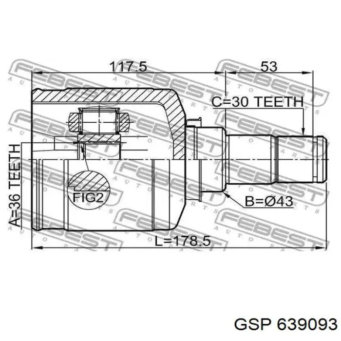 ШРУС внутрішній, передній, лівий GSP 639093 ціна, від 58.46 USD