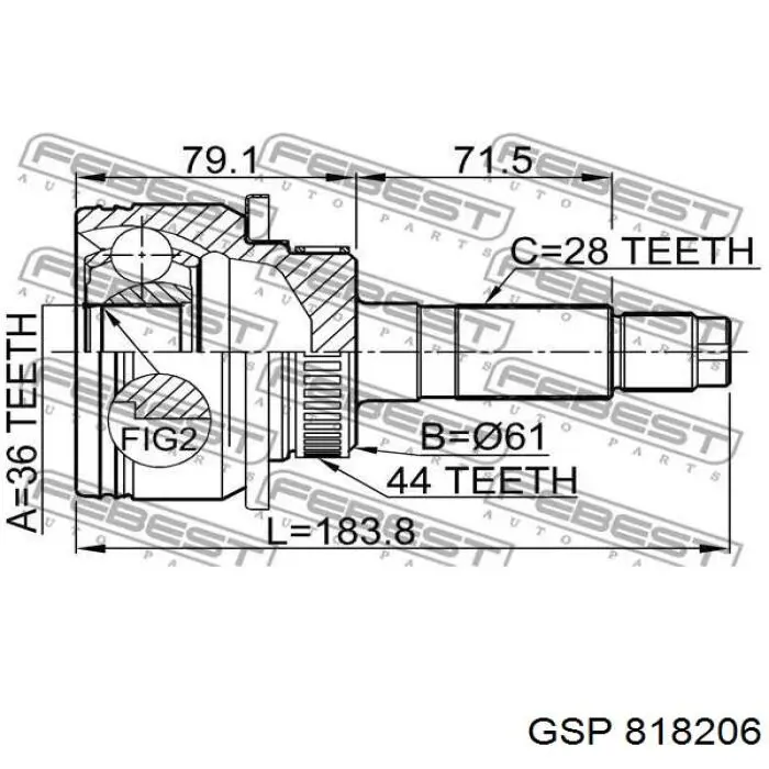 ШРУС зовнішній передній 818206 GSP