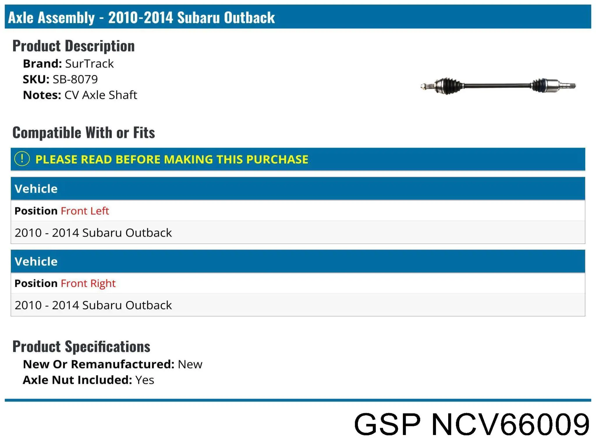 Вісь передня GSP NCV66009 ціна, від 126.52 USD