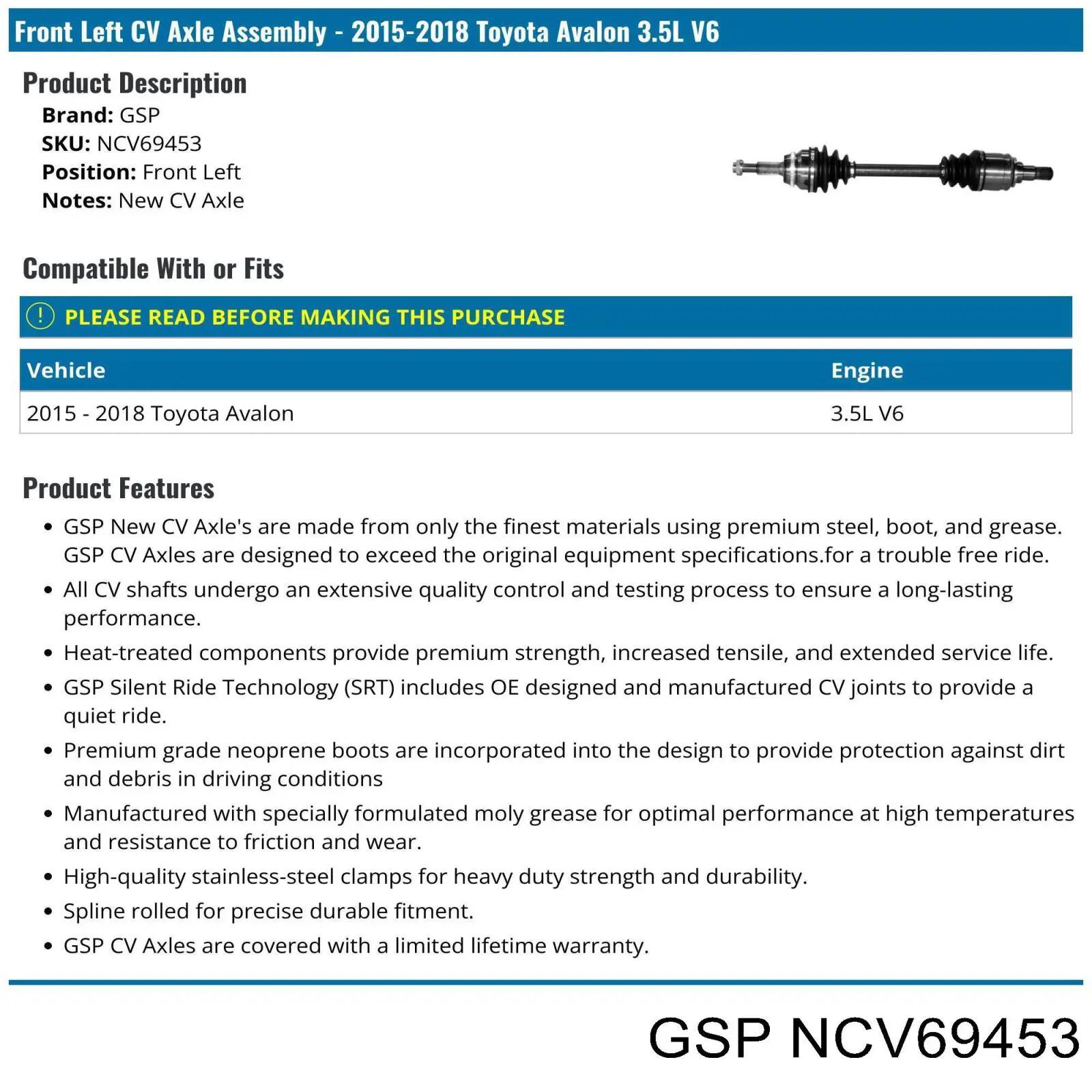 Ліва піввісь NCV69453 GSP