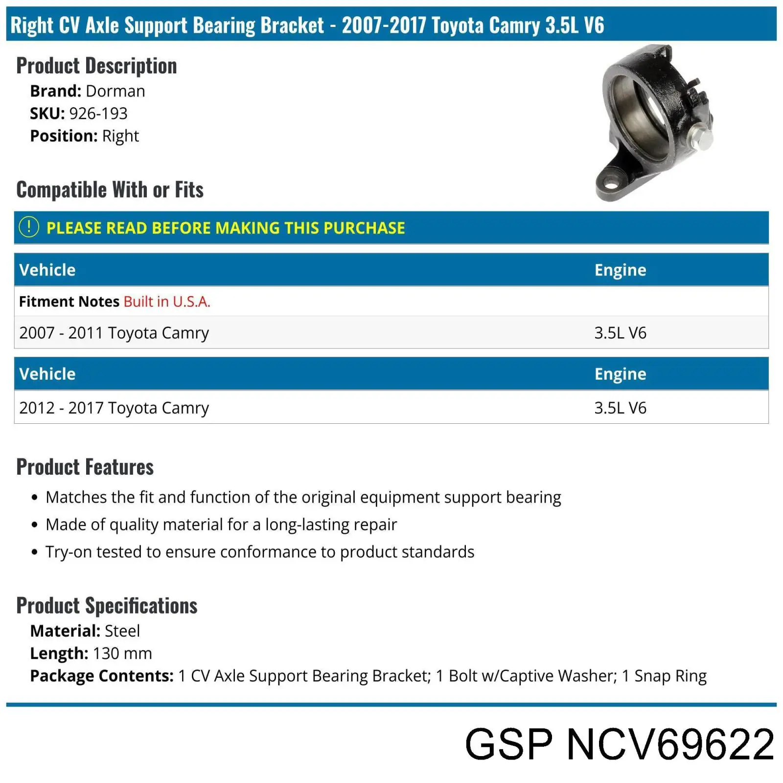 Привід передній лівий GSP NCV69622 ціна, від 97.61 USD