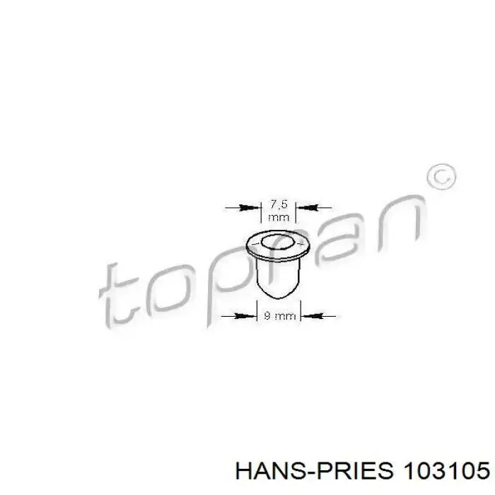 Пістон (кліп) кріплення накладок порогів Hans Pries (Topran) 103105 ціна, від 0.28 USD