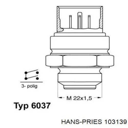 103139 Hans Pries (Topran) термо-датчик включення вентилятора радіатора