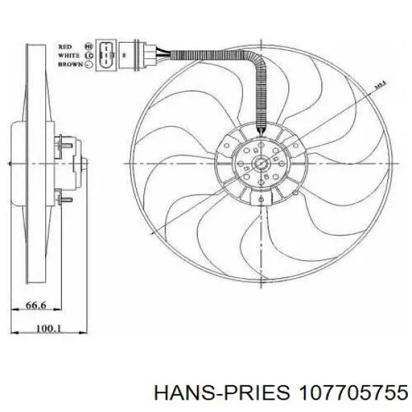 Електровентилятор охолодження в зборі (двигун + крильчатка) 107705755 Hans Pries (Topran)