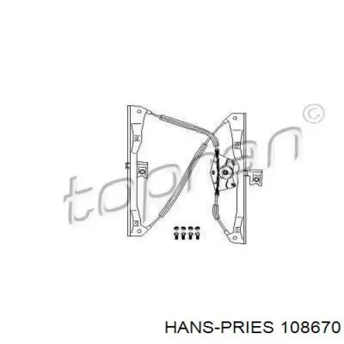 Механізм склопідіймача двері передньої, лівої 108670 Hans Pries (Topran)