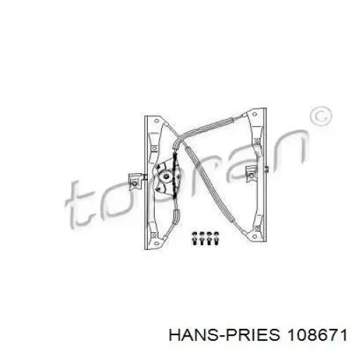 Механізм склопідіймача двері передньої, правої 108671 Hans Pries (Topran)