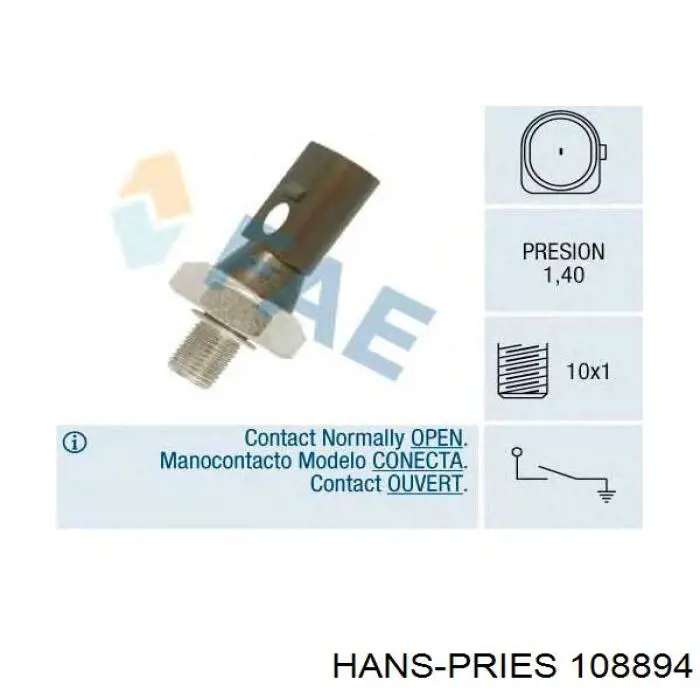 108894 Hans Pries (Topran) датчик тиску масла