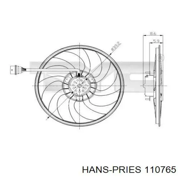Вентилятор охолодження радіатора 110765 Hans Pries (Topran)