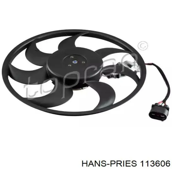 Купити 113606 Hans Pries (Topran) Електровентилятор охолодження в зборі (двигун + крильчатка), правий