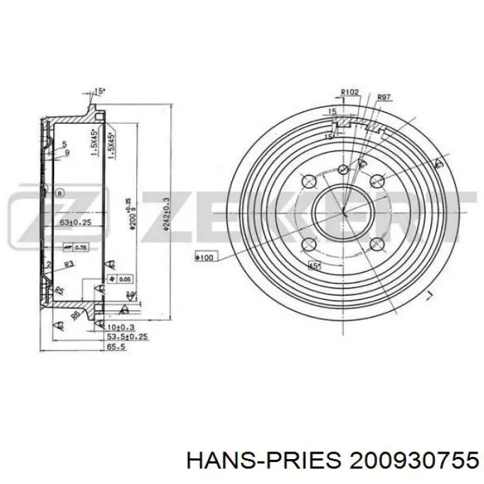 Барабан гальмівний задній Hans Pries (Topran) 200930755 ціна, від 20.07 USD