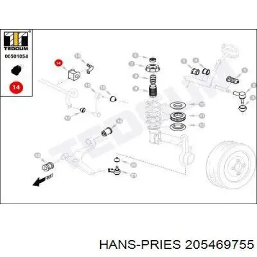 Втулка стабілізатора переднього 205469755 Hans Pries (Topran)