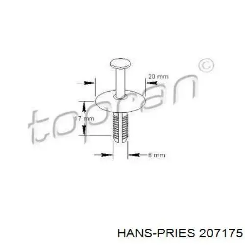 Купити 207175 Hans Pries (Topran) Пістон (кліп) кріплення бампера, переднього