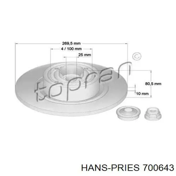 Купити 700643 Hans Pries (Topran) Диск заднього гальма