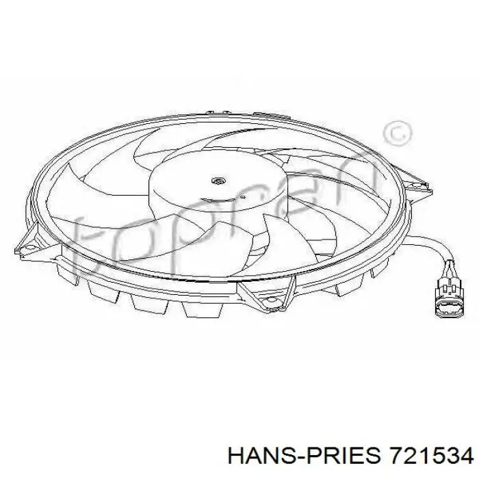 Електровентилятор охолодження в зборі (двигун + крильчатка) 721534 Hans Pries (Topran)