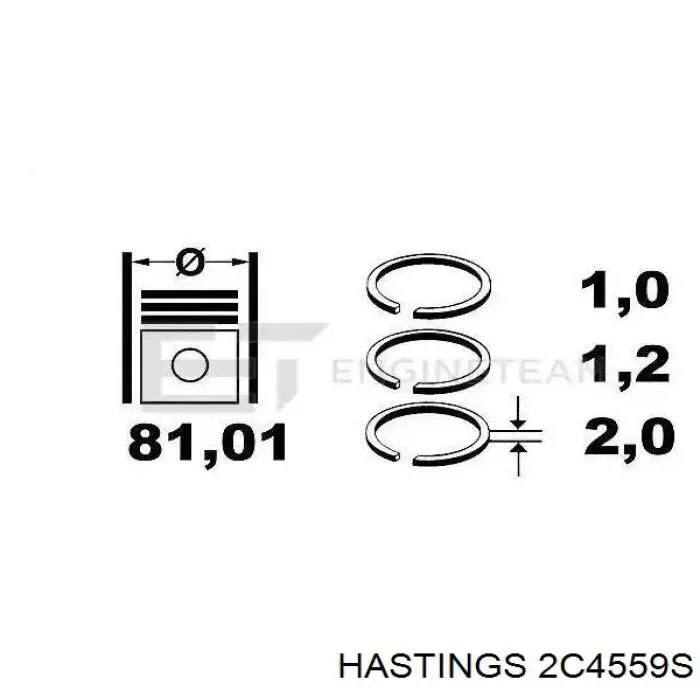 Кільця поршневі на 1 циліндр, STD. 2C4559S Hastings