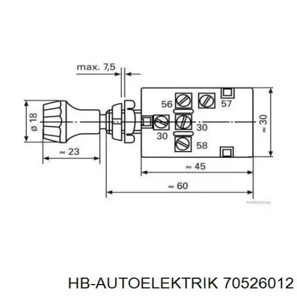 Купити 70526012 HB Autoelektrik Перемикач світла фар, на "торпеді"