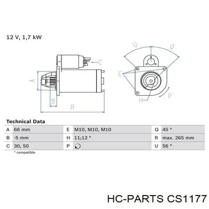 Стартер HC Parts CS1177 ціна, від 51.30 USD
